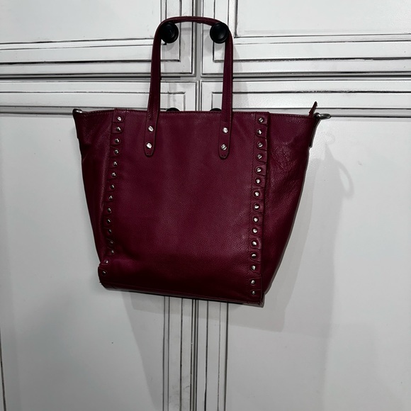 Sorial red pebbled leather shoulder bucket bag tote - Picture 3 of 9